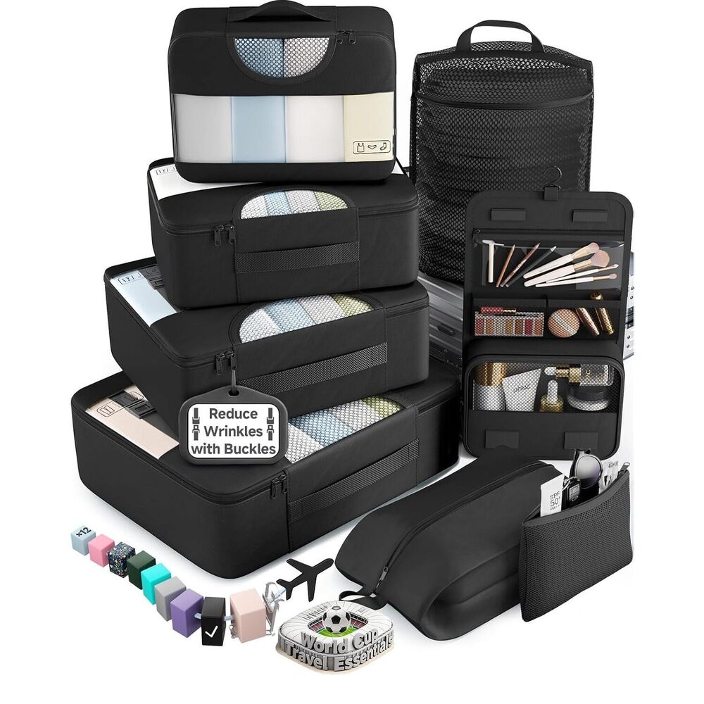 10 Set/8 Set Packing Cubes for Travel Essentials,Anti-Wrinkle Buckled